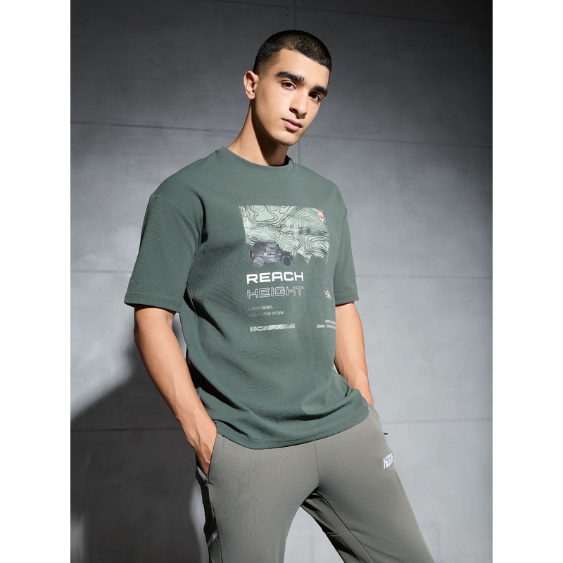 Men Jacquard Oversized Fit Round Neck Sports T-shirt with ELASTO PLUS
