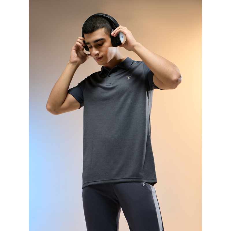 Men Melange Slim Fit Round Neck Sports T-shirt with DOUBLE COOL