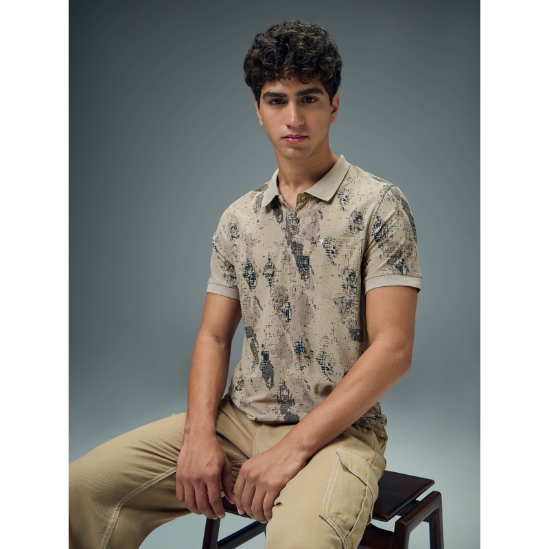 Men Printed Slim Fit Polo Sports T-shirt with MATPIQ