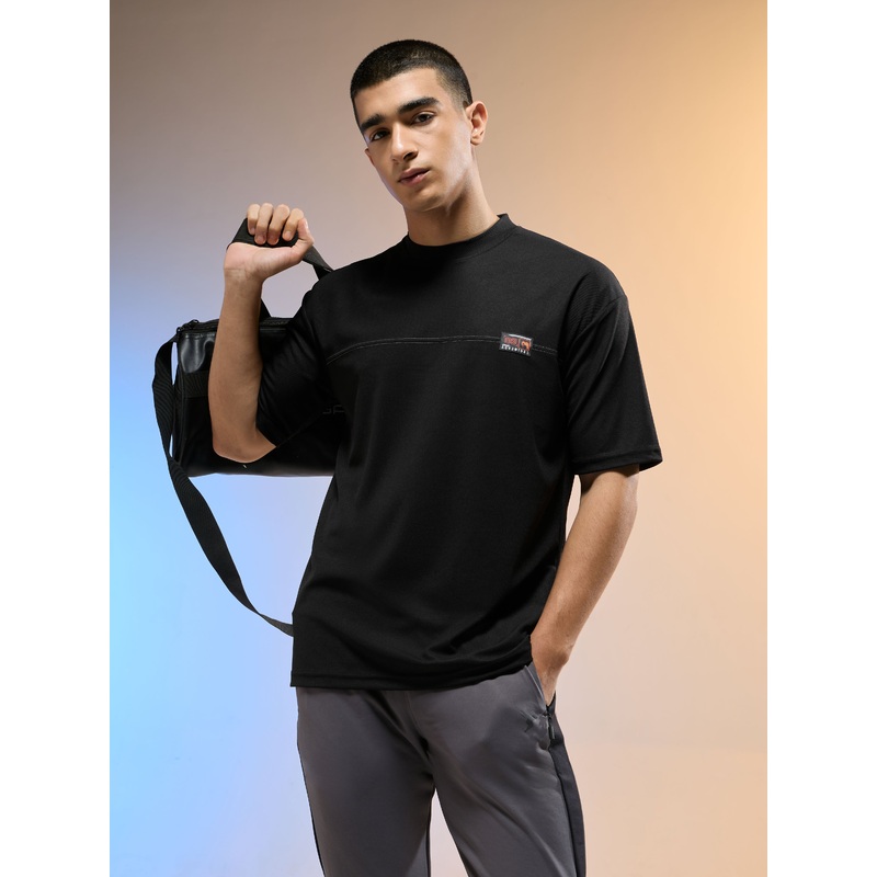 Men Solid Oversized Round Neck Sports T-shirt with MATPIQ