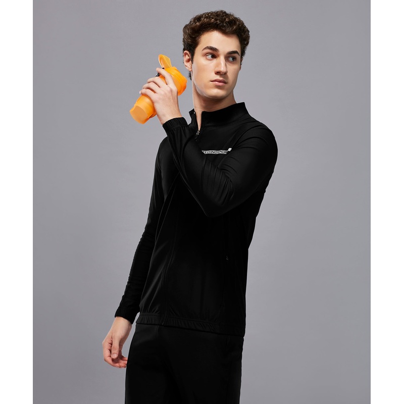 Men Solid Slim Fit Mock Neck Sports Jacket with DURACOOL+