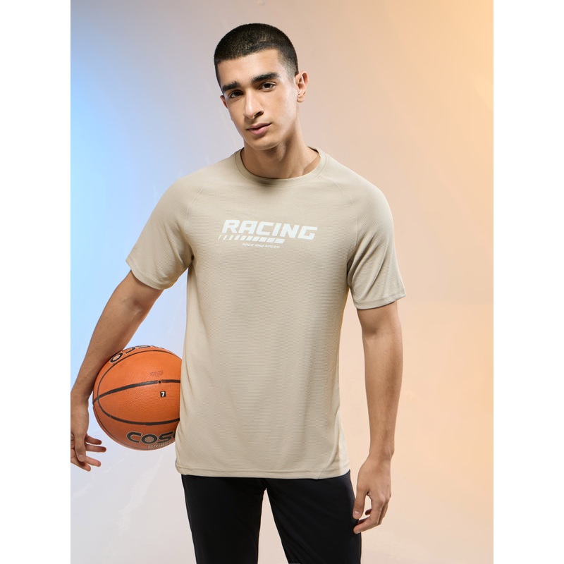 Men Typography Printed Slim Fit Round Neck Sports T-shirt with TECHNOCOOL+
