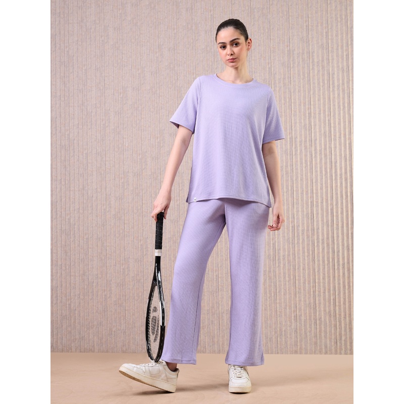 Women Cubix Melange Relaxed Fit Round Neck Co-ord Set with Double Cool