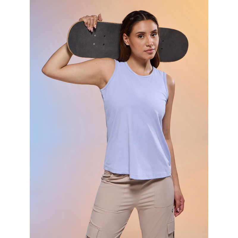 Women Solid Slim Fit Round Neck Tank Top with COTFLEX