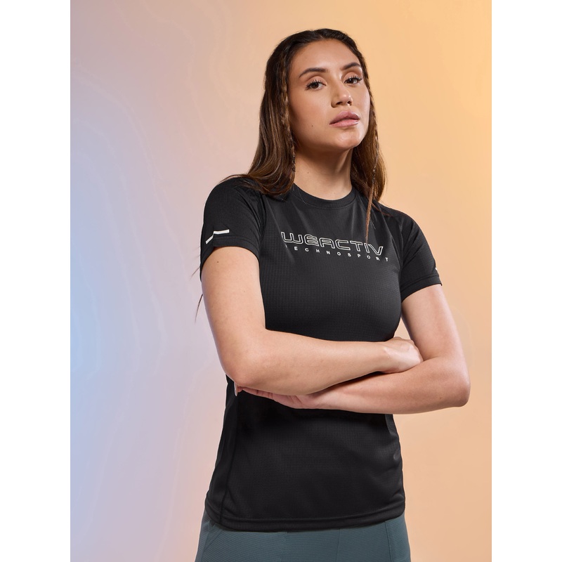 Women Typography Print Regular Fit Round Neck Sports Tee with TECHNOCOOL+