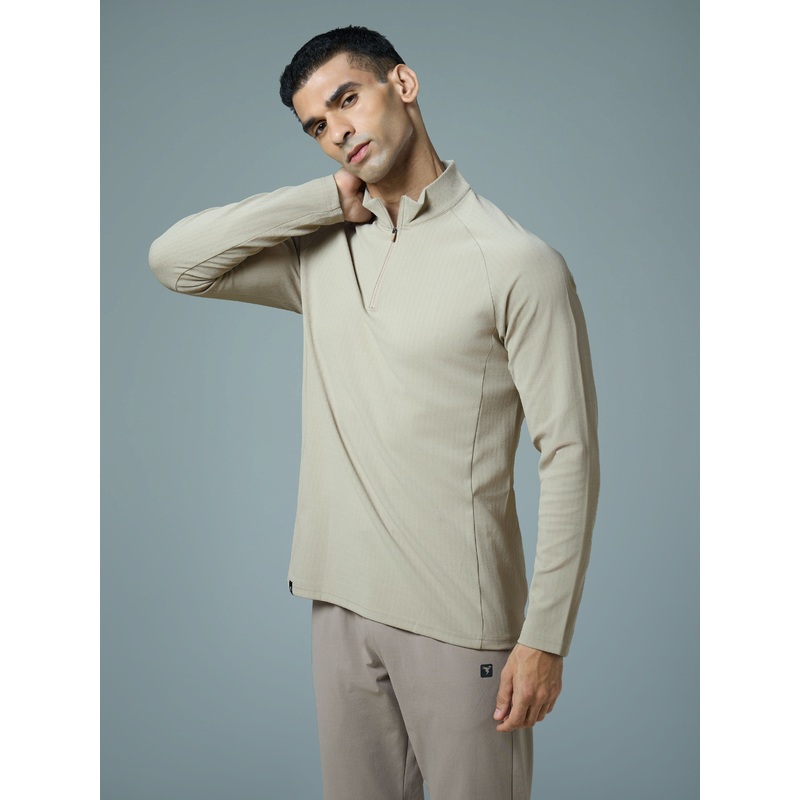 Men Solid Slim Fit Mock Neck Sports T-shirt with ELASTO PLUS