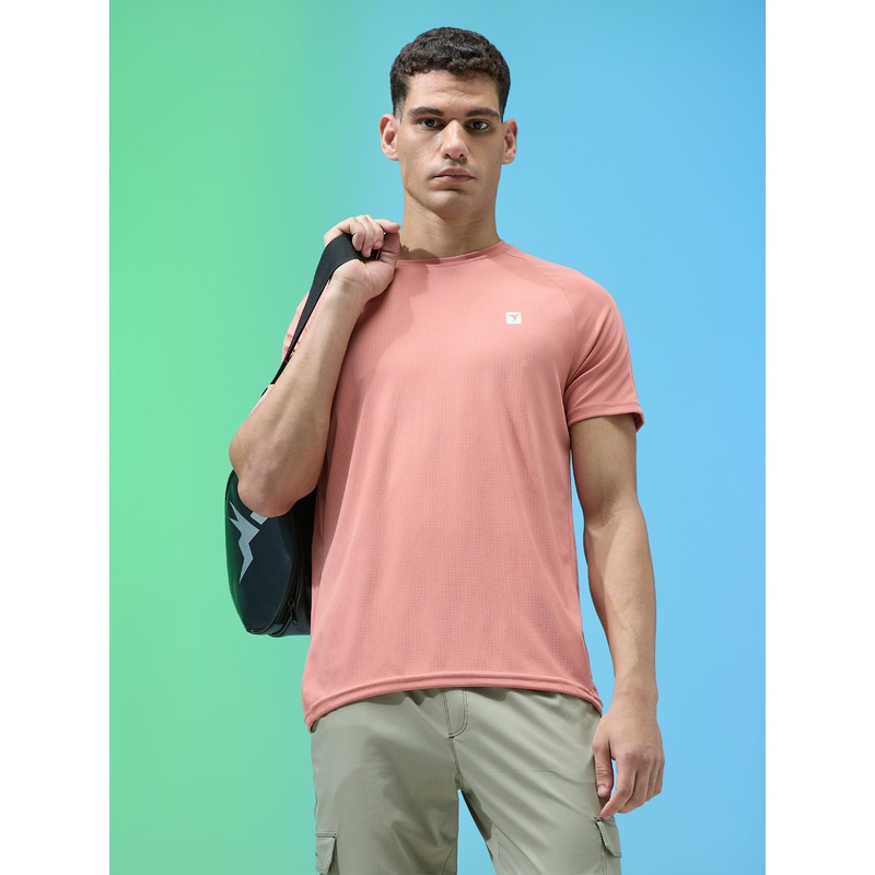 Men Solid Slim Fit Round Neck Sports T-shirt with TECHNOCOOL+