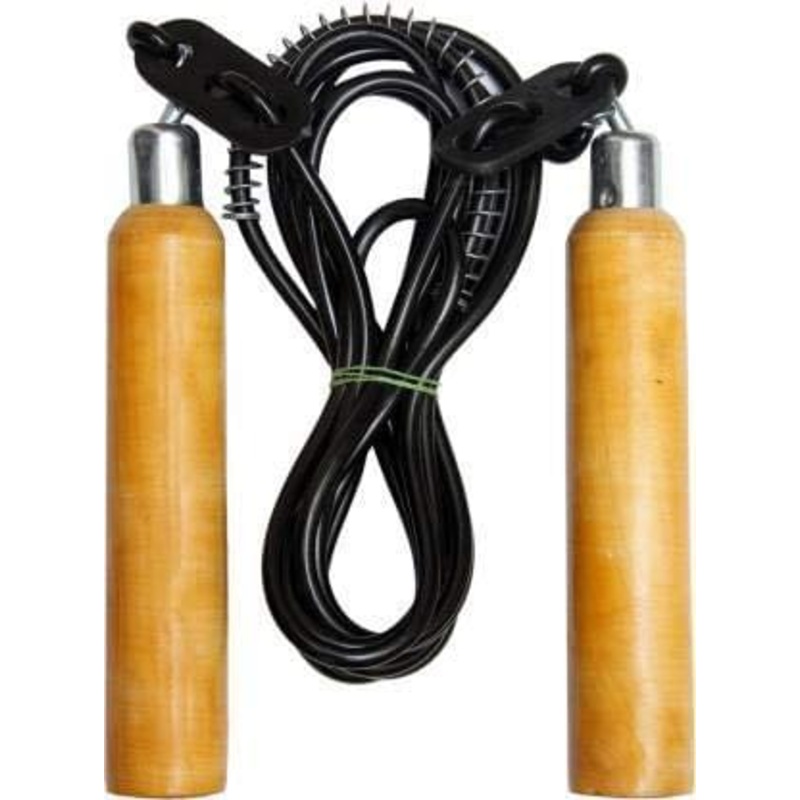 Adjustable Skipping Rope with Wooden Handle and Plastic Rope
