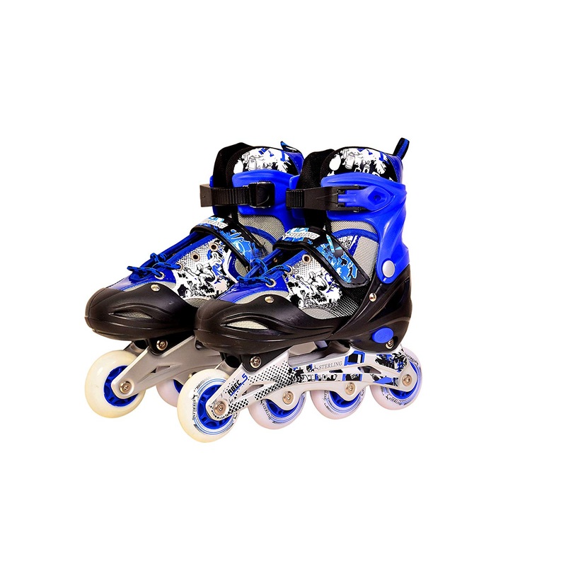 Sterling in-Line Skates Adjustable Size Aluminum Base with LED Flash Light Wheels (Blue)