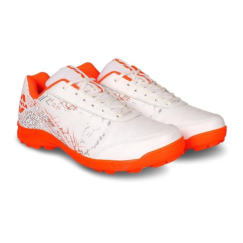Nivia Bounce Cricket Shoes | Cricket Shoes for Men (White/Orange)