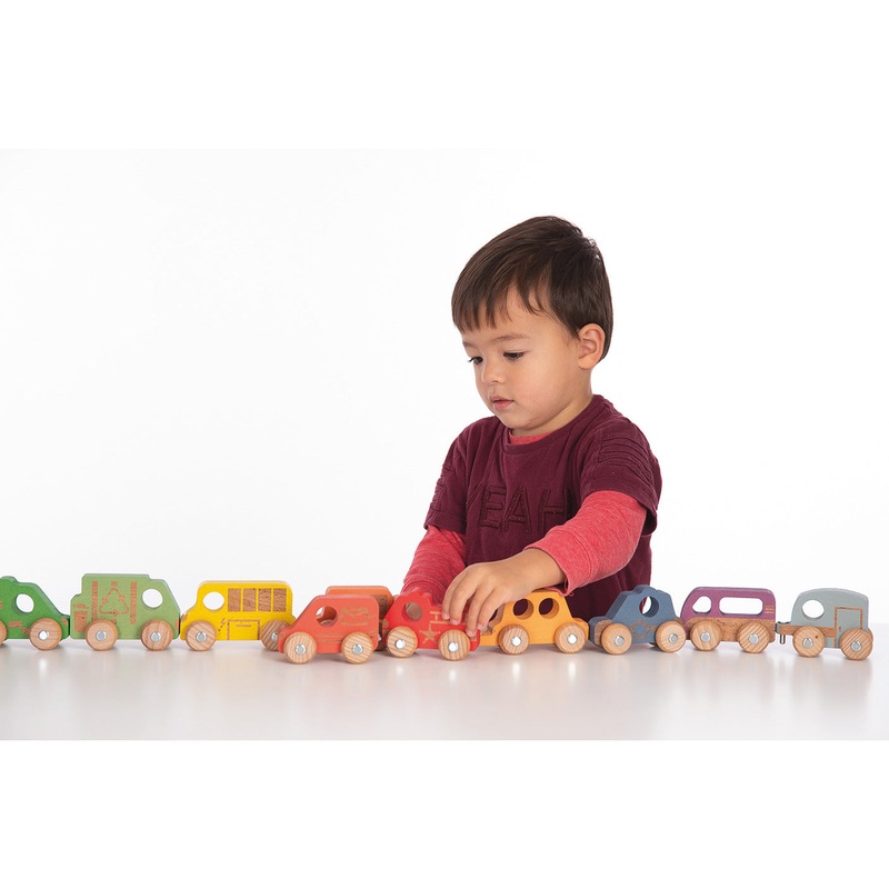 Rainbow Wooden Vehicles Set Pack 12
