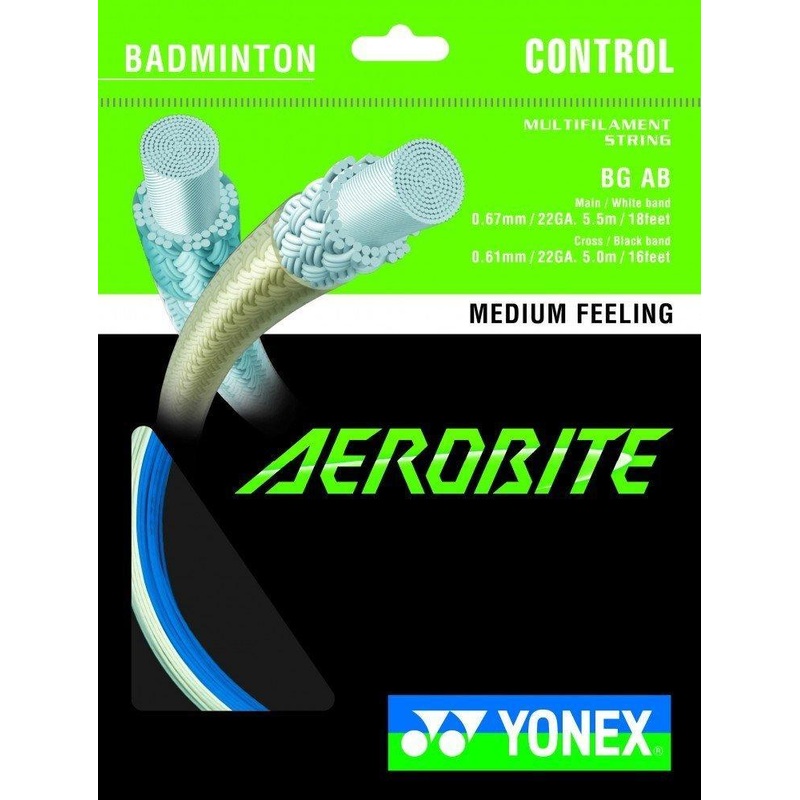 Yonex BG Aerobite Badminton String Set of White/Blue Main 0.67mm 22ga Cross 0.61 22ga