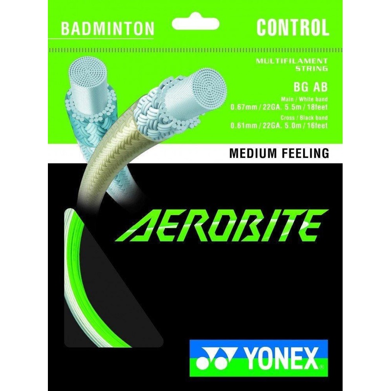 Yonex BG Aerobite Badminton String Set of White/Green Main 0.67mm 22ga Cross 0.61 22ga