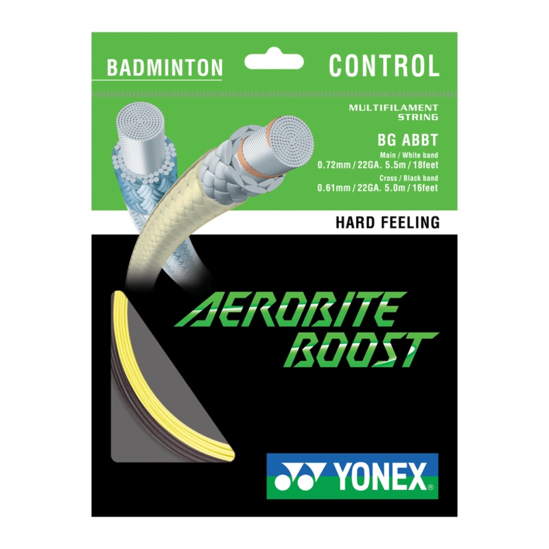 Yonex BG Aerobite Boost Badminton String Set of Grey/Red Main 0.72mm 21ga Cross 0.61mm 22ga