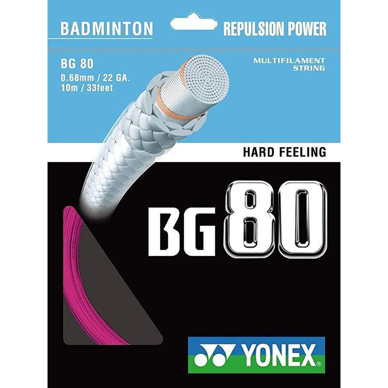 Yonex BG80 Badminton String Set of Neon Pink 0.68mm 22ga