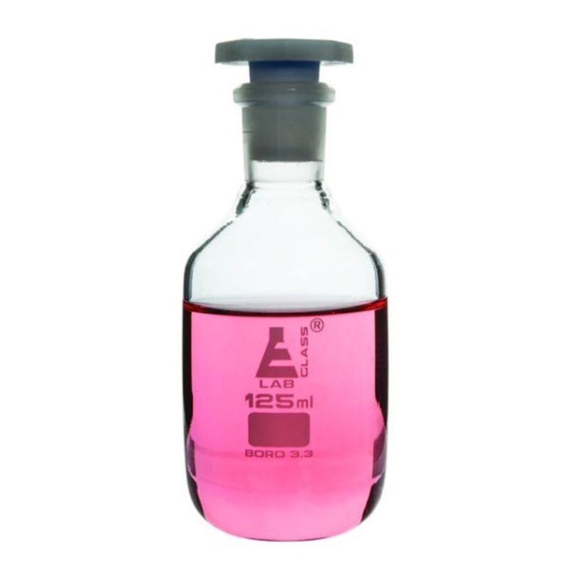 Clear Glass Reagent Bottle with Plastic Stopper – 125mL x 6pcs