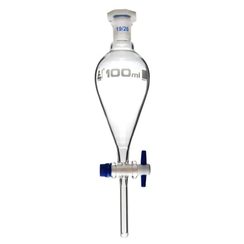Glass Squibb Separating Funnel 19/26 with interchangeable plastic stopper and PTFE stopcock – 100mL x 2pcs