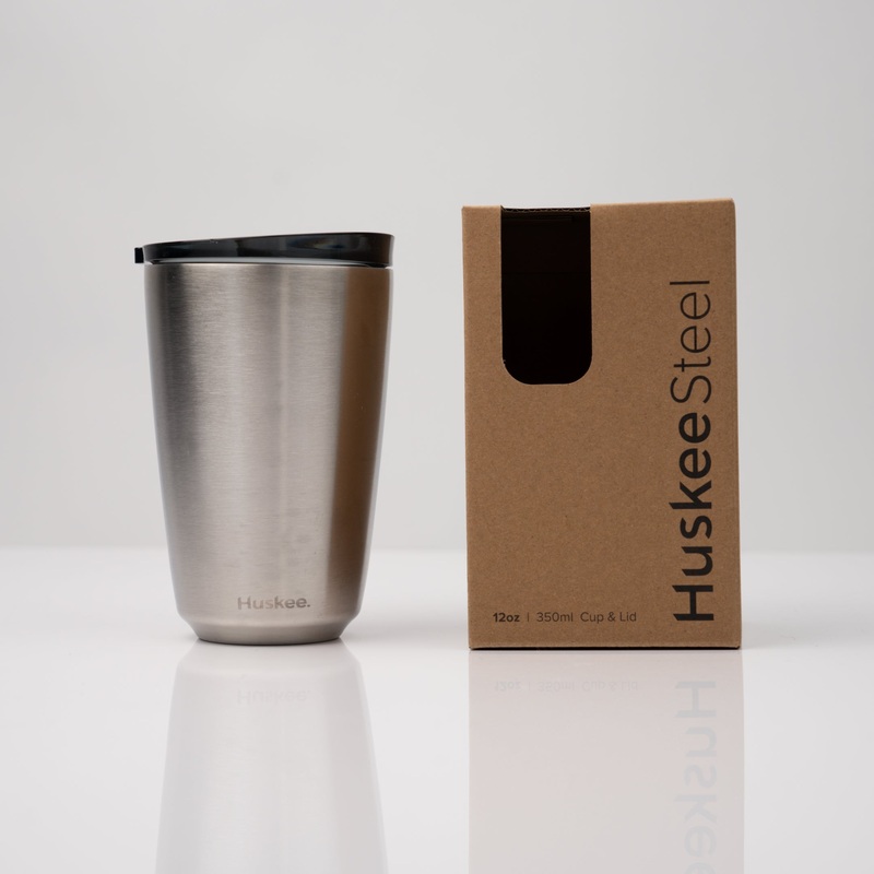 12oz HuskeeSteel Cup & Lid – Brushed steel