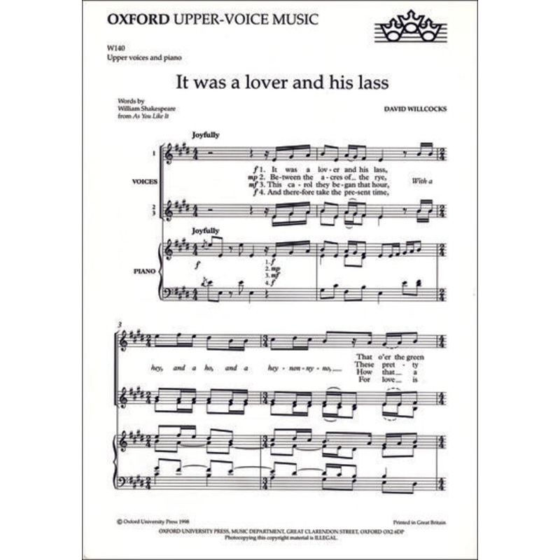 Willcocks It was a lover and his lass: Vocal score