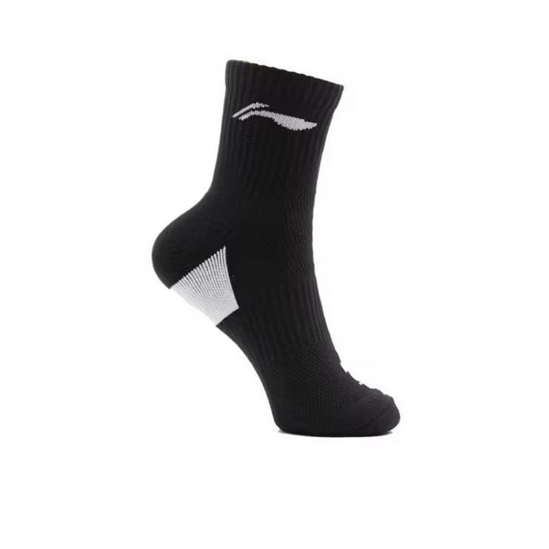 Li-Ning Mid Cut Socks- Black/White Badminton Socks
