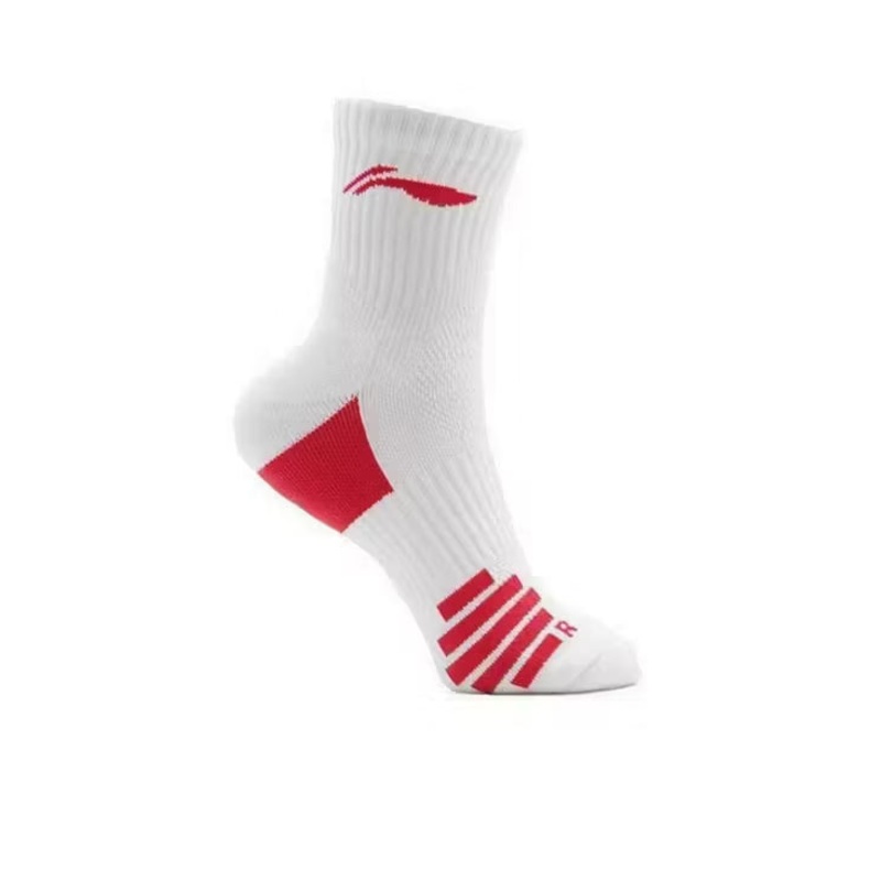 Li-Ning Mid Cut Socks- White/Red Badminton Socks