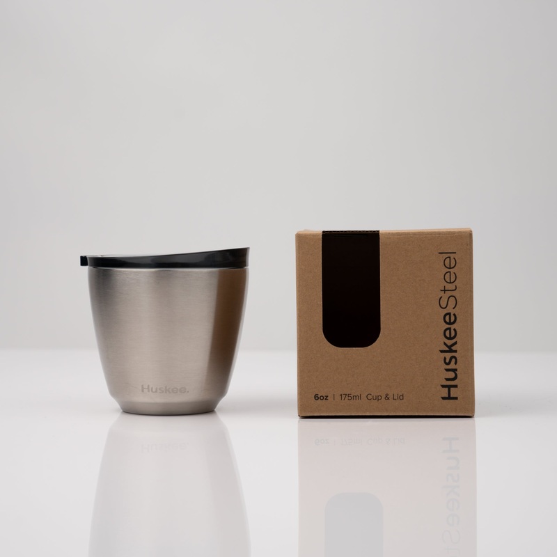6oz HuskeeSteel Cup & Lid – Brushed steel