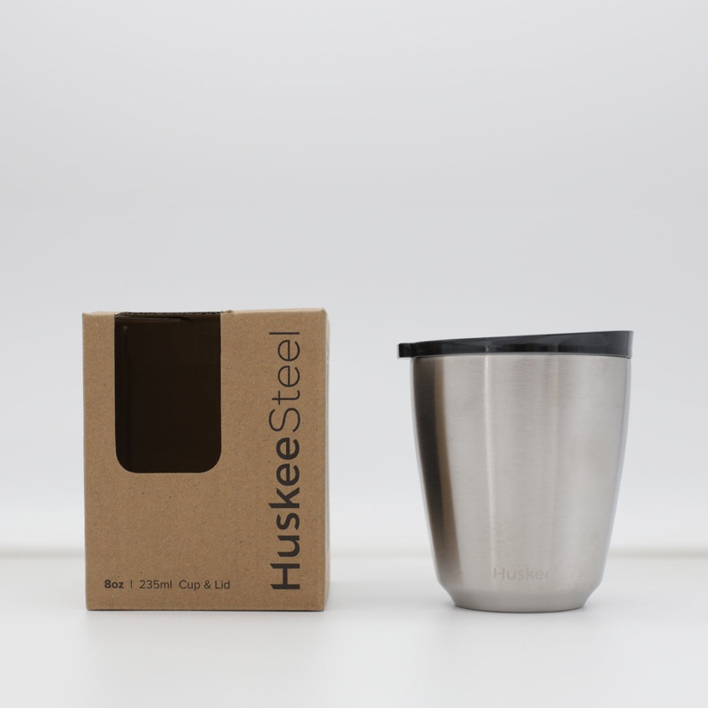 8oz HuskeeSteel Cup & Lid – Brushed steel