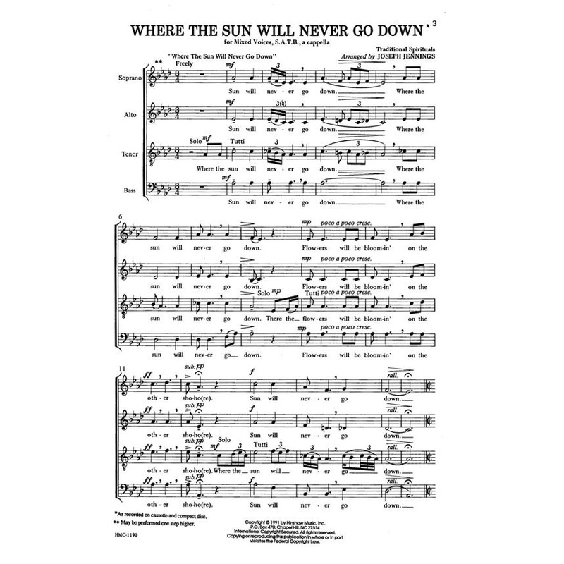 Where The Sun Will Never Go Down SATB