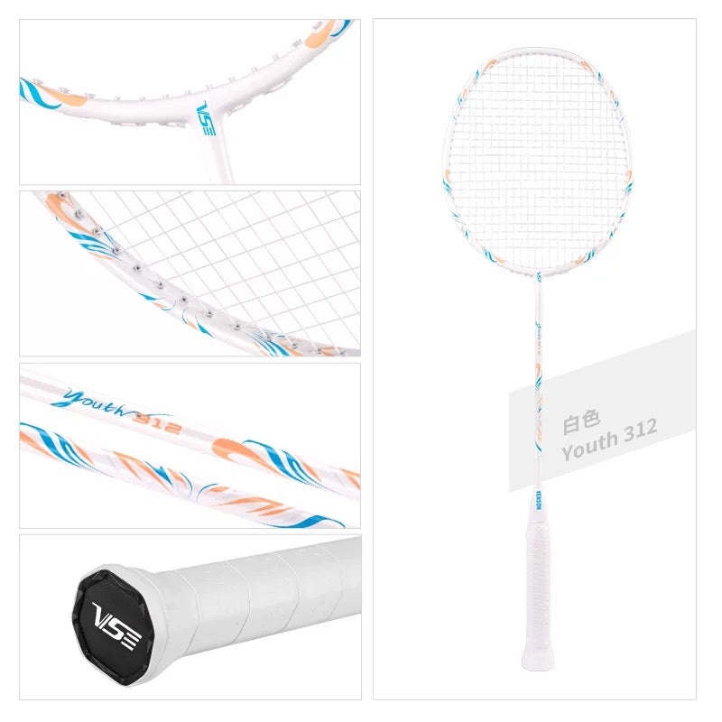 VS Youth 312 White Badminton Racquet pre-Strung