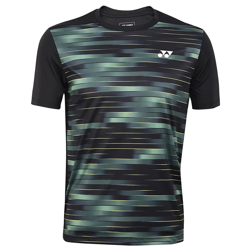 Yonex 1611 Mens Round Neck T-Shirt Apparel JET BLACK CYBER YELLOW