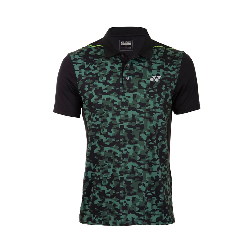 Yonex 1719 Mens Polo Collar T-Shirt Apparel (JET BLACK CHIVE)