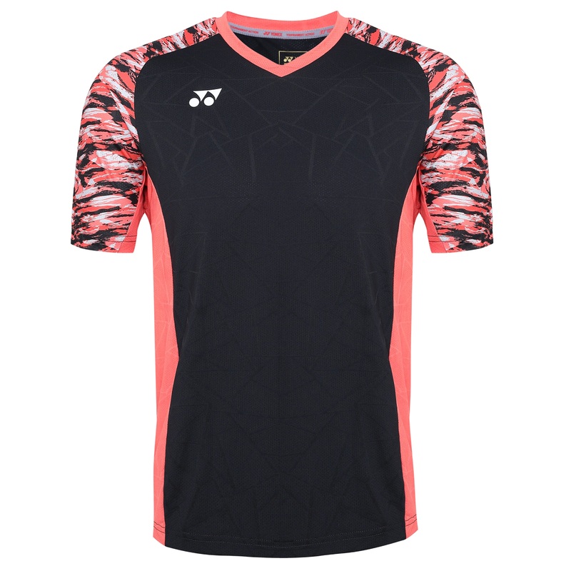 Yonex 2322 Mens Round Neck T-Shirt Apparel HOT CORAL JET BLACK
