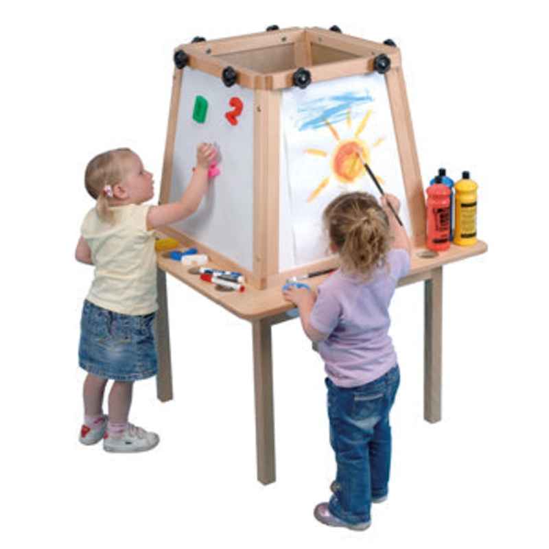 SOLID BEECH FRAMED EASELS, Magnetic Dry Wipe, 4 Sided – 4 Boards, Each