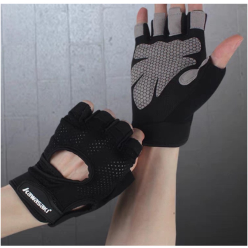 Kawasaki gloves finger protection, weight lifting KF-3222-black/grey