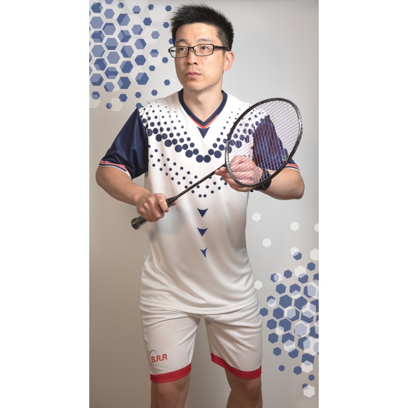 Blue Arrow BRR Top – White with Blue Dots – Badminton/Tennis/Squash T-Shirt