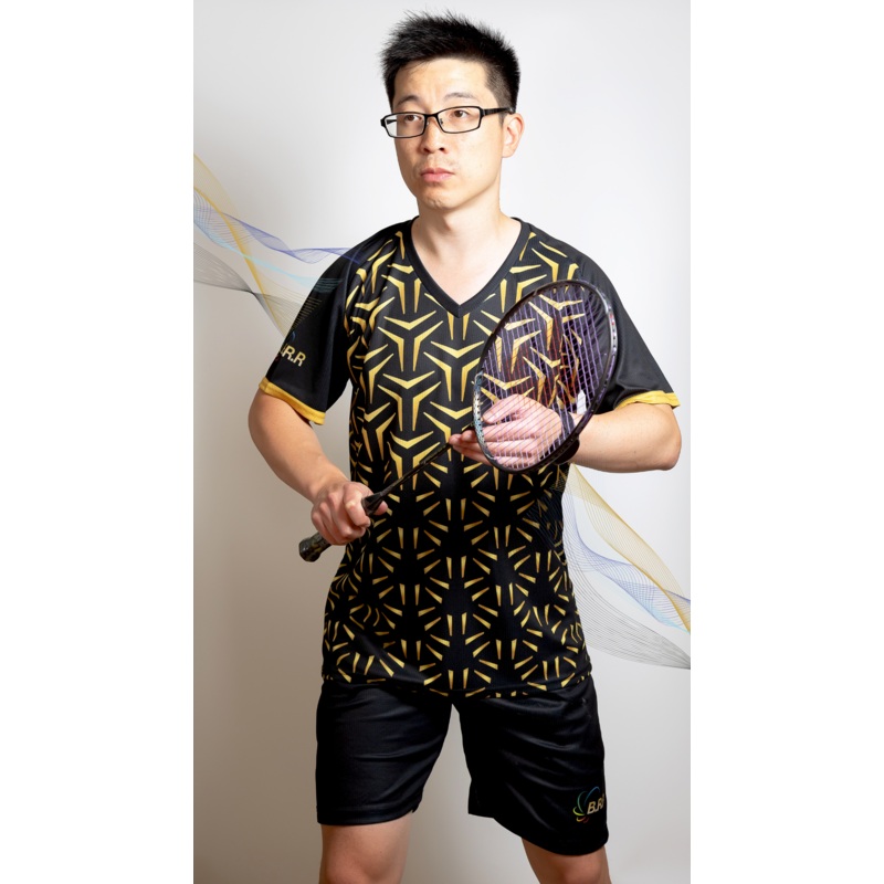 Gold Dust BRR Top – Black and Gold Hex – Badminton/Tennis/Squash T-Shirt