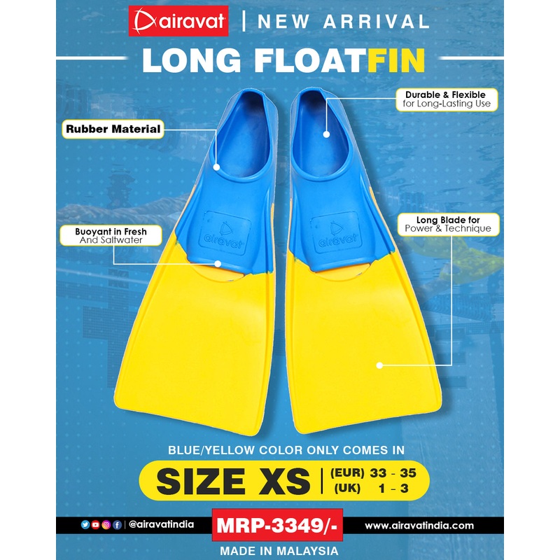 Airavat Long Floating Fins|XXXS (US8-11/UK9-12/EU26-29)|XXS (US11-1/UK12-2/EU29-33)|XS (US1-3/UK2-4/EU33-35)|S (US3-5/UK4-6/EU35-37)|M (US5-7/UK6-8/EU37-39)|L (US7-9/UK8-10/UE39-42)|XL (US9-11/UK10-12/EU42/44)|XXL (US11-13/UK12-14/EU44-46)