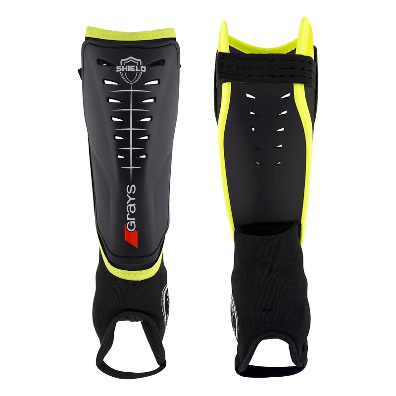 Shield Hockey Shinguards|Black/Fluo Yellow|2X-Small|X-Small|Small|Medium|Large