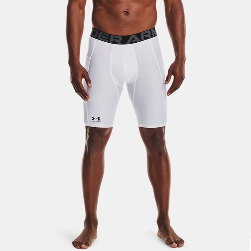 UA HG Armour Long Shorts|White/Black|Small|Medium|Large|X-Large|2X-Large
