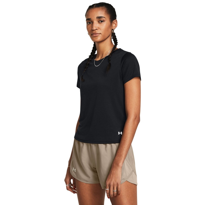 UA Streaker Tee Womens|Black/Reflective|X-Small|Small|Medium|Large