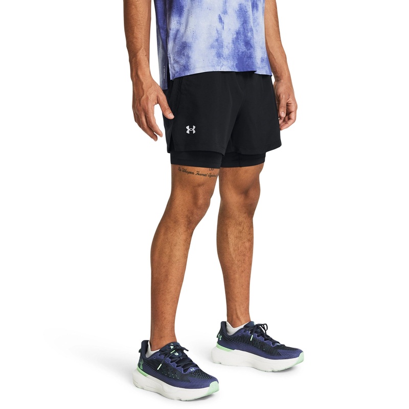UA Launch 5 2 In 1 Shorts|Black/Black/Reflective|Small|Medium|Large|X-Large|2X-Large