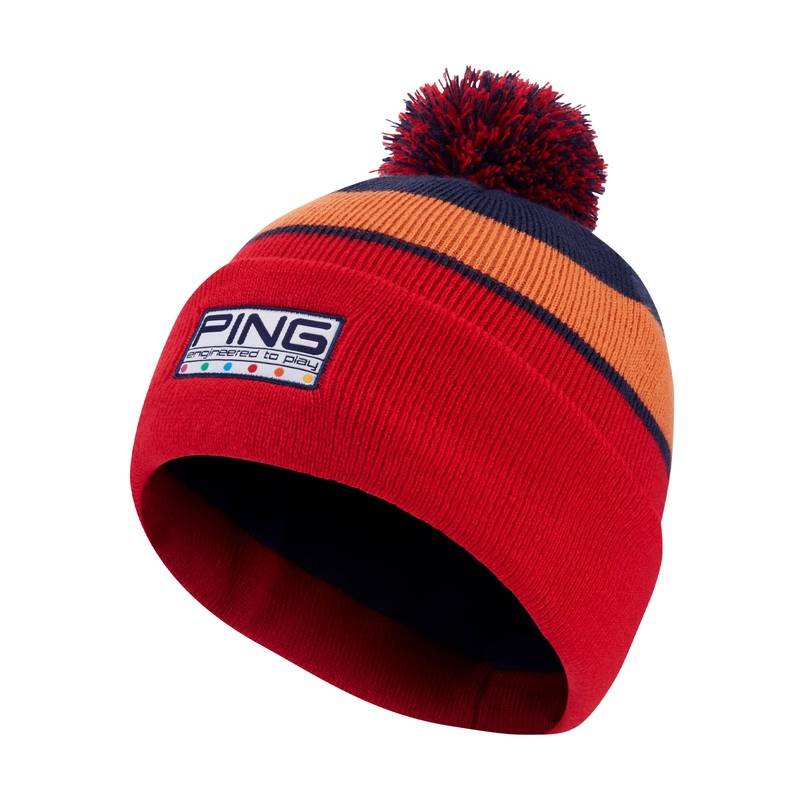 Colour Code Golf Bobble Hat|Tomato Red/Multi|One Size