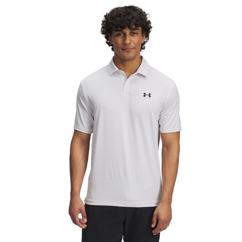 UA Golf T2G Printed Polo|White/Halo Grey/Black|Small|Medium|Large|X-Large|2X-Large