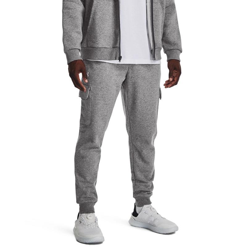 UA Rival Fleece Cargo Joggers|Castlerock/Light Heather/White|Small|Medium|Large|X-Large