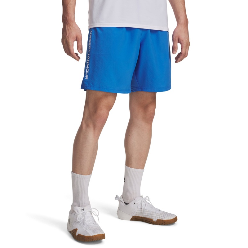 UA Woven Wordmark Shorts|Blue Atlantis/White|Small|Medium|Large|X-Large