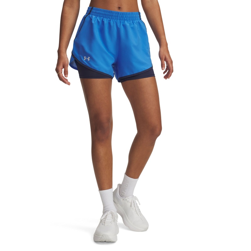 UA Fly By 2 In 1 Short Womens|Blue Atlantis/Washed Navy-Reflective|Small|Medium|Large