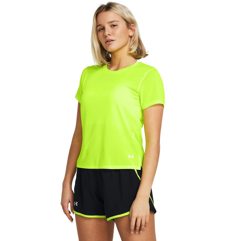 UA Launch Tee Womens|Hi Viz Yellow/Reflective|X-Small|Small|Medium|Large