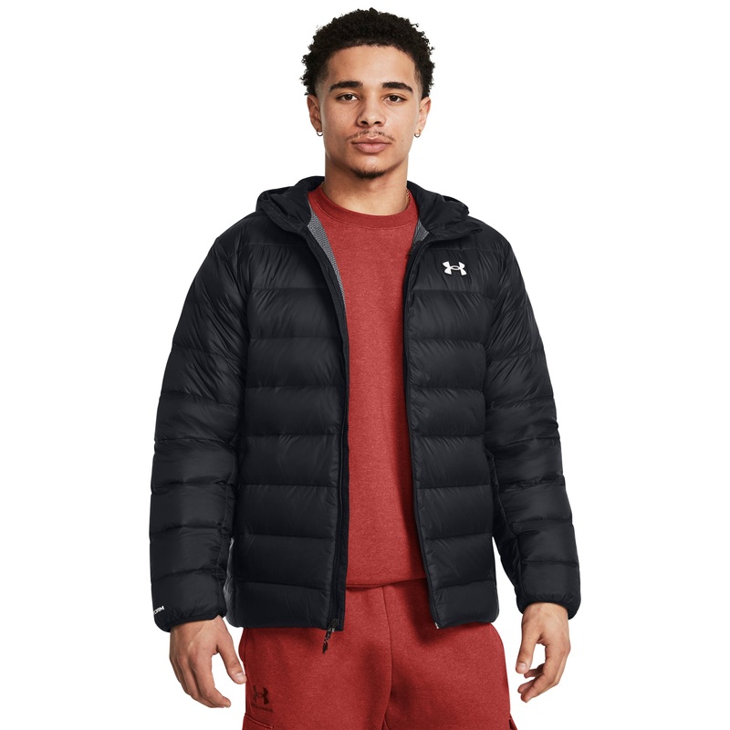 UA Legend Down Hooded Jacket|Black/Black/White|Small|Medium|Large|X-Large