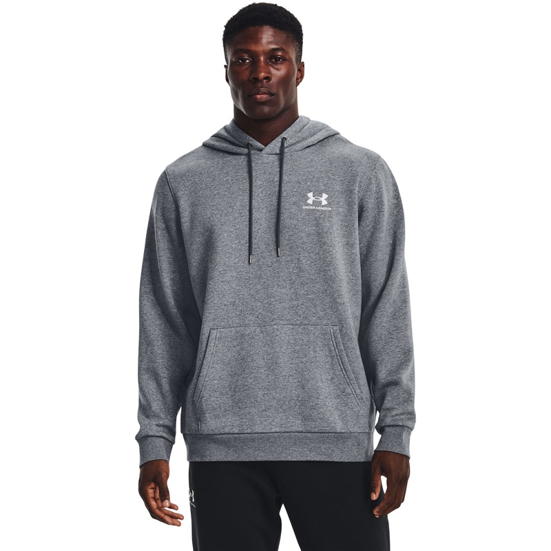 UA Essential Fleece Hoodie|Pitch Grey/Medium Heather/White|Small|Medium|Large|X-Large
