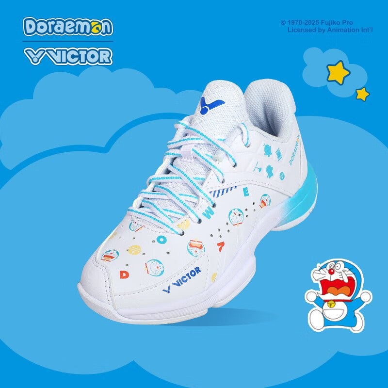 VICTOR x Doraemon JUNIOR Badminton Shoes (With Shoelace Charms) P-DRMJR-A White